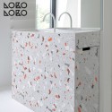Vinyl for bathroom furniture decorating ideas with grey and orange terrazzo textures