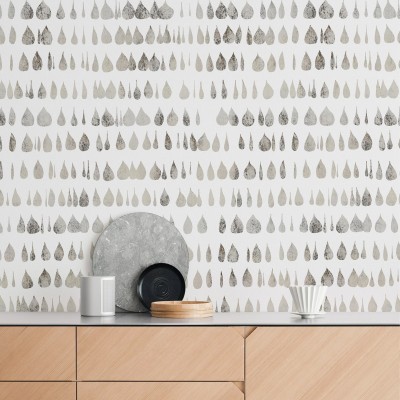 Drops 2 - pattern drops are warm grey over beige background - self-adhesive Eco-friendly PVC-free
