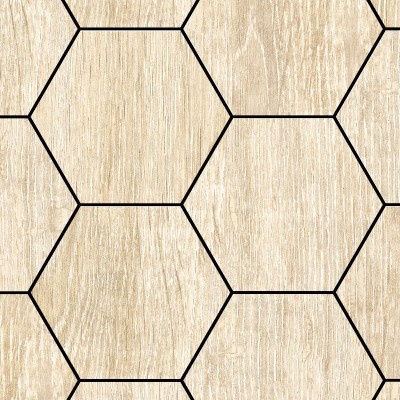 Nordic wood hexagonal tiles black joints - Washable vinyl self-adhesive opaque for furniture and floor details