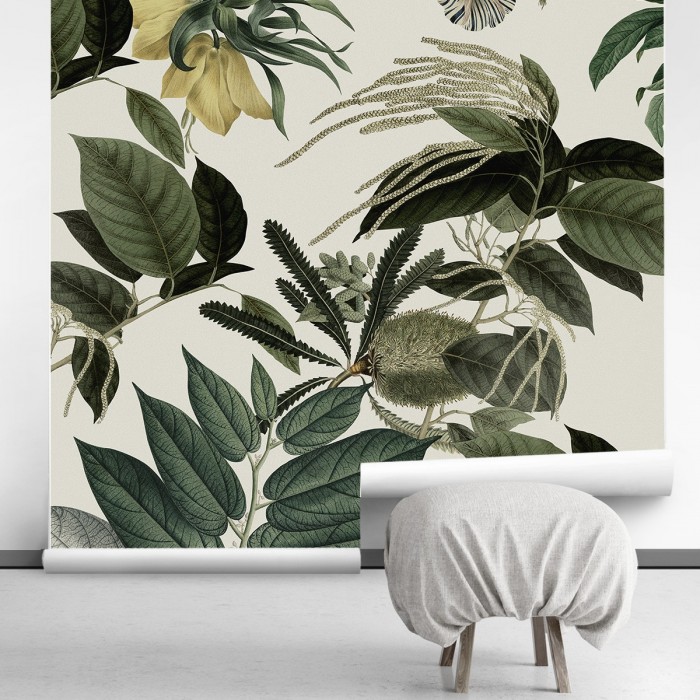 Velvet Flowers - Eco-friendly self-adhesive wallpaper mural bedroom walls - Botanical, leaves, flowers -  Lokoloko