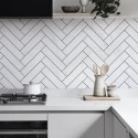 Carrara marble herringbone tiles white joints - Washable vinyl self-adhesive for tiles walls backslash