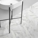 Carrara marble herringbone tiles white joints - Washable vinyl self-adhesive for tiles floor bathroom