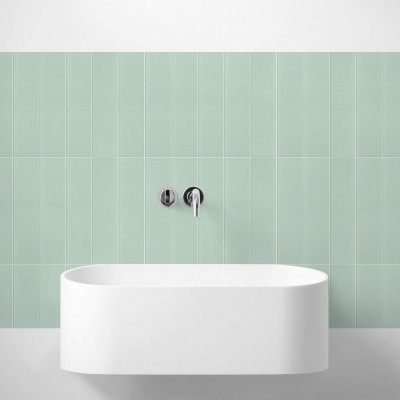 Vertical tiles mint green white joints - Washable vinyl self-adhesive opaque renovate for wall bathroom
