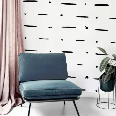 Mudcloth Paint self-adhesive free pvc ecological. etnic, raw, natural, bedroom, hall, salon. Lines black background white