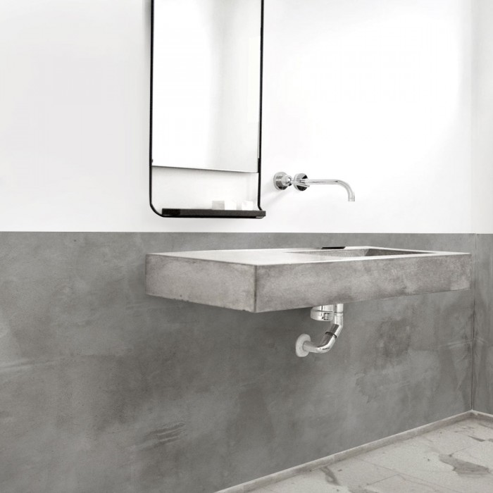 Dark grey concrete. Washable self-adhesive eco inks. Vinyl for tiles walls, shower and bath for bathroom. Lokokoko