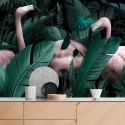 Self-adhesive vinyl for wall decor of a big mural wih plants and flamingos