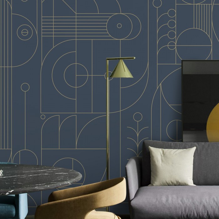 Line 3 - Papel pintado pared ecológico autoadhesivo para dormitorios salones - Geometría Bauhaus - Lokoloko
