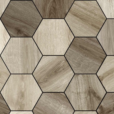 Japandi wood hexagonal tiles - Washable vinyl self-adhesive for furniture, kitchen