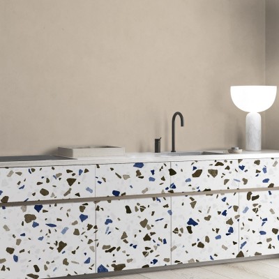 Vinyl for bathroom furniture decorating ideas with natural terrazzo textures printing