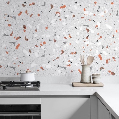 Terrazzo orange and gray - washable opaque laminated vinyl for kitchens walls floors