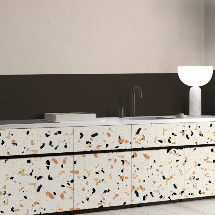 Warm terrazzo - Contrast warm terrazzo - washable laminated opaque self-adhesive vinyl for furniture walls and floors