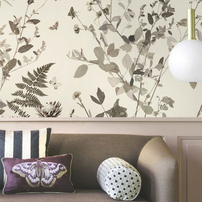Tempus Natural - Papel pintado pared ecológico autoadhesivo para salón recibidor - hojas secas flores - Lokoloko