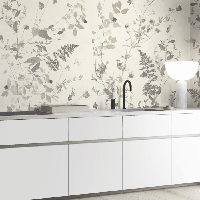 Tempus natural - Mural de vinilo lavable autoadhesivo para paredes azulejos gotele frente de cocina o copete flores beige