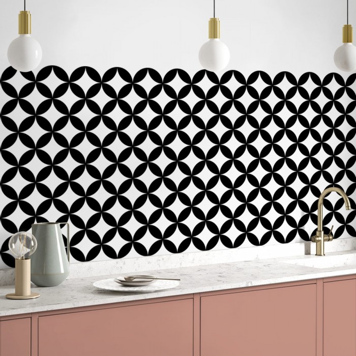 Mosaico de círculos negros vinilo autoadhesivo lavable geometrico para suelos paredes muebles cocinas dormitorios lokoloko