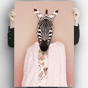 Zebra model. Poster design for printing of an elegant zebra with the most modern clothes
