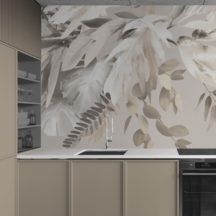 Galana - Washable self-adhesive Vinyl Mural for kitchens bathrooms furniture local walls leaves minimalism warm lokoloko