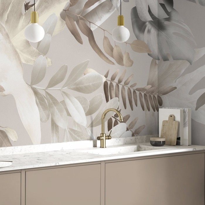 Galana - Mural de Vinilo autoadhesivo lavable para cocinas baños muebles paredes locales hojas minimalismo calido lokoloko