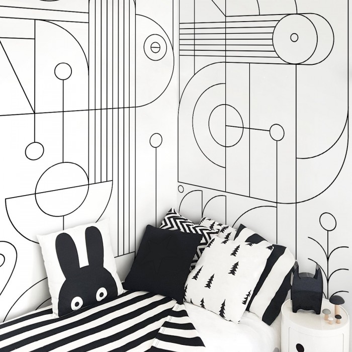 Line blanco y negro - Mural de Papel pintado pared ecologico autoadhesivo para paredes lisas recibidores, dormitorios, salones