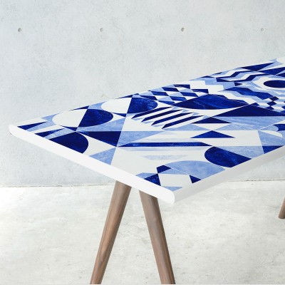 Thira geometric tiles - washable slef-adhesive vynil for tables terrace mediterranean style blue lokoloko