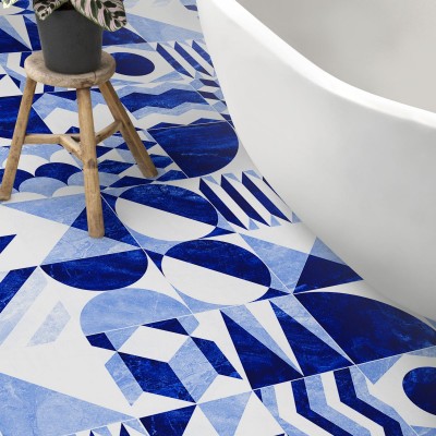 thira geometric tiles - washable self-adhesive vinyl for furniture walls floors modern sizes lokoloko
