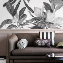 Velvet Flowers black & white - self-adhesive free pvc ecological. Botanical style salon, hall, bedroom