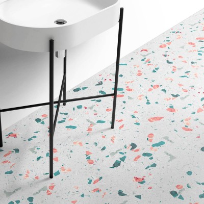 Mediterranean terrazzo - Self adhesive vinyl for bath and kitchen floor decor.