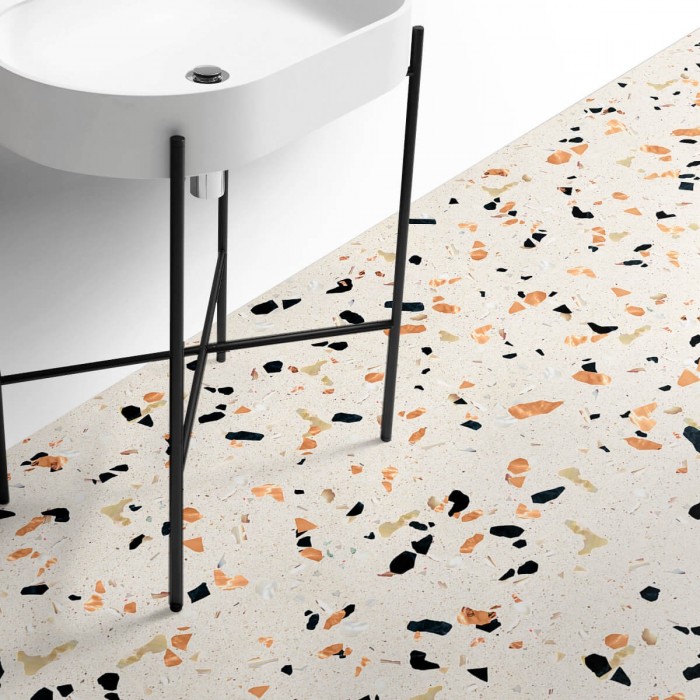 Terrazo cálido contrastado - Vinilo autoadhesivo lavable opaco para decorar suelos