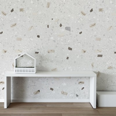Fenice Terrazzo - washable self-adhesive opaque vynil for walls and floor marble stones greys