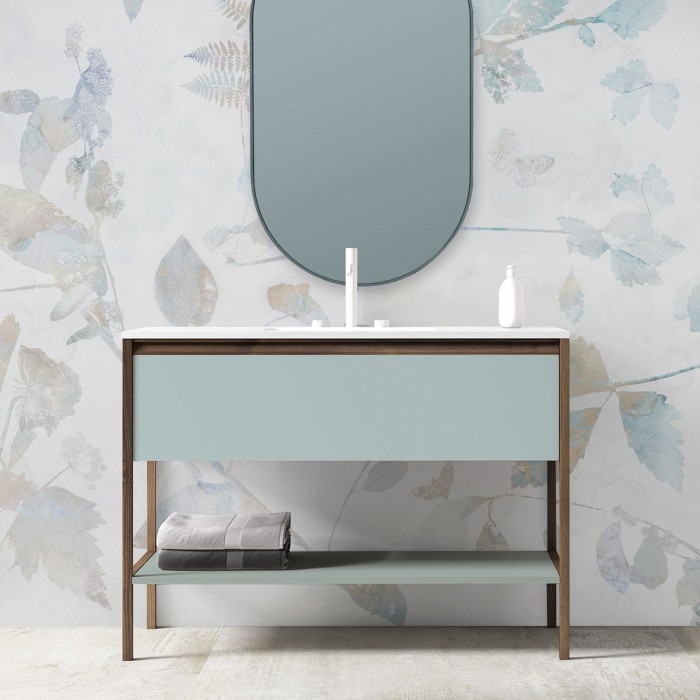 Zen - Mural vinilo autoadhesivo lavable opaco para muebles, paredes, baño, aseo. Floral, azul dinamarca. Lokoloko
