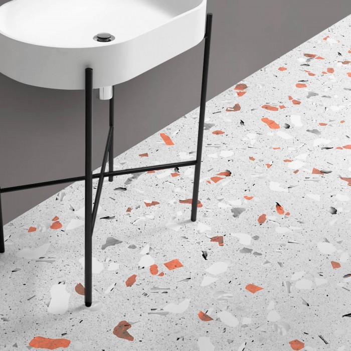 Terrazo naranja y grises - Vinilo autoadhesivo para suelos de baño y aseos