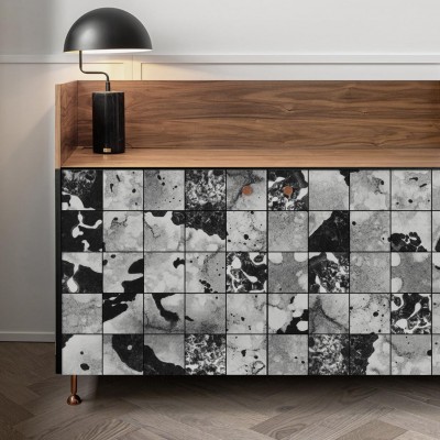 Aguas Ceramic black & white - washable self-adhesive vinyl for furniture walls floors liquid sizes lokoloko