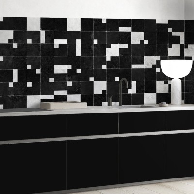 Azulejos punta humbria mármol blanco junta negra - Vinilo autoadhesivo  lavable para muebles, suelos y paredes. Lokoloko