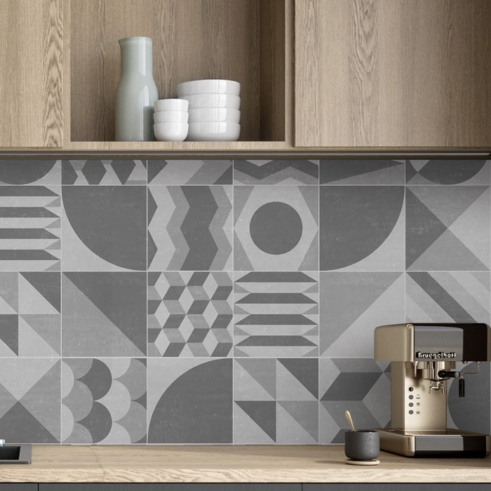 Geometría vintage clara - Vinilo autoadhesivo lavable opaco para muebles de cocina, salón, dormitorios - Lokoloko