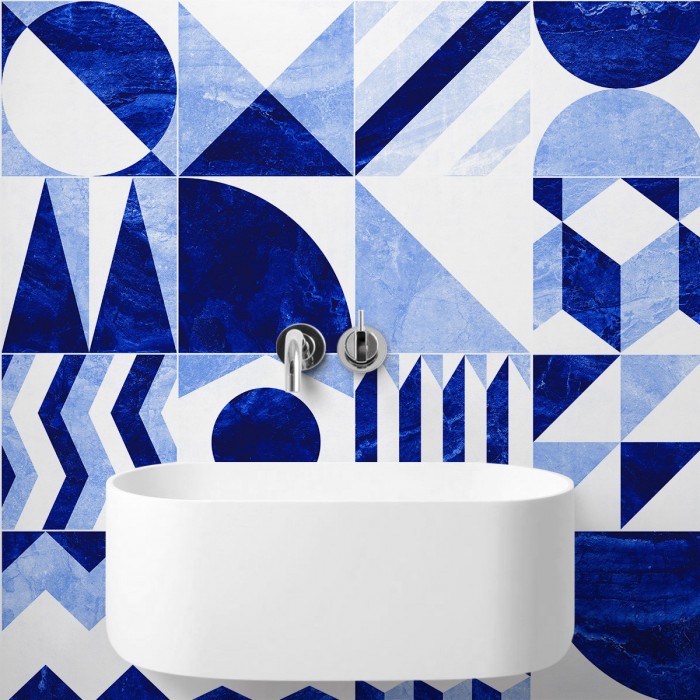 Azulejos geométricos Thira - Vinilo autoadhesivo opaco para paredes de lavabo y cuartos de baño - Lokoloko