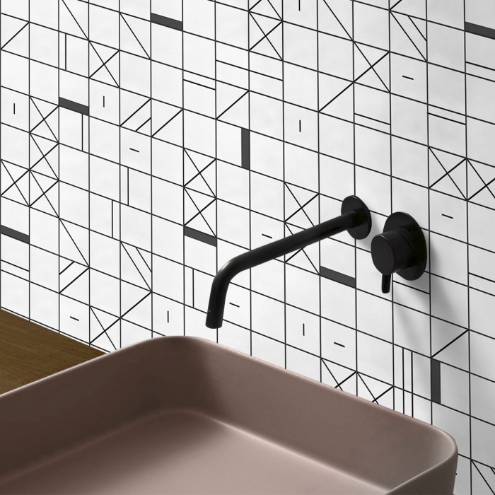 Azulejos cuadrados lineal negro - Vinilo autoadhesivo lavable opaco para paredes de aseos, cuartos de baño - Lokoloko