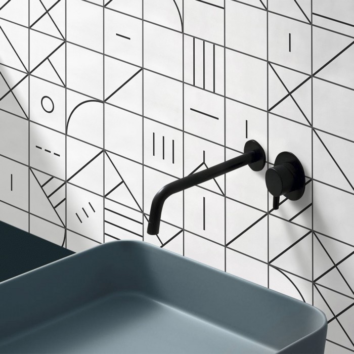 Bauhaus geometry black tiles - Self-adhesive vinyl to decorate bathroom wall - Lokoloko