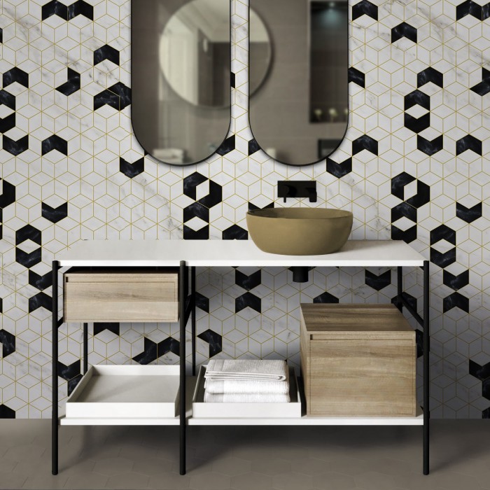 Hexágonos Art Decó - Vinilo autoadhesivo lavable opaco para paredes cuarto baño - Lokoloko
