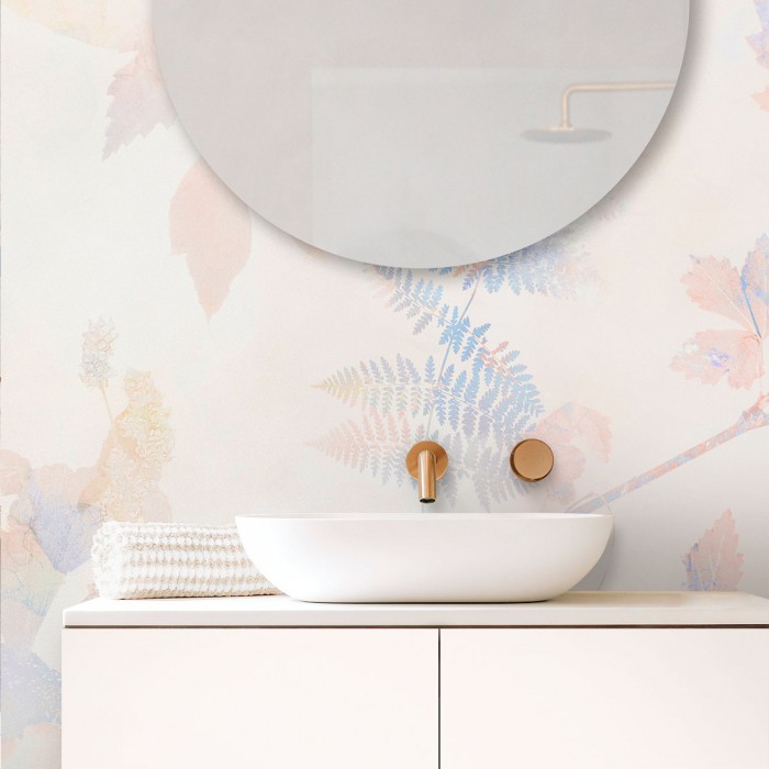 Aomori - Mural de vinilo autoadhesivo lavable para paredes de azulejos en baños. Rosas, flores, hojas cottage. Lokoloko