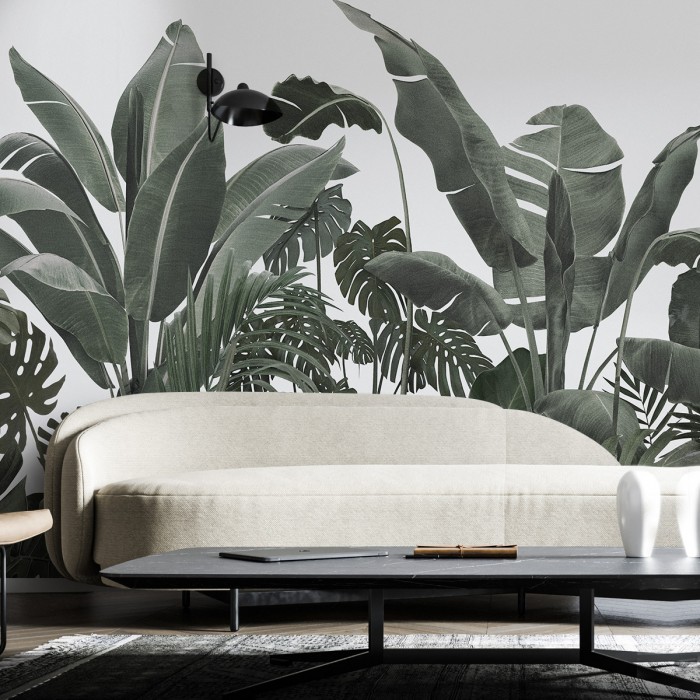 Botanical Garden - Eco-friendly self-adhesive wallpaper mural for living-room tv room hall - Leaves, plants, green - Lokoloko