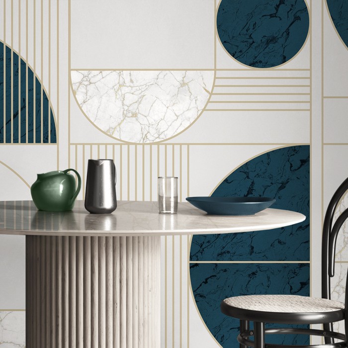 Milan - Eco-friendly self-adhesive wallpaper mural for living-room dining room - Marble lines tiles - Lokoloko