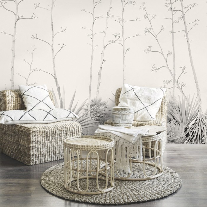 Pita - Eco-friendly self-adhesive wallpaper mural for living-room wall decor - plants grey almeria - Lokoloko