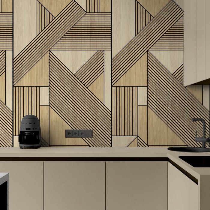 Madera Bergen Geometrica. Vinilo lavable autoadhesivo para paredes de cocinas, azulejos, frentes y copetes. Lokoloko