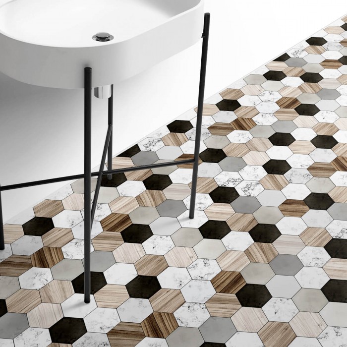 Marble and wood hexagonal tiles (mini)