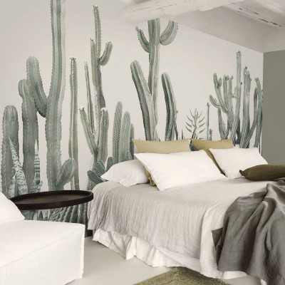 Cactarium - Eco-friendly self-adhesive wallpaper mural for bedroom walls - cactus, garden, green - Lokoloko