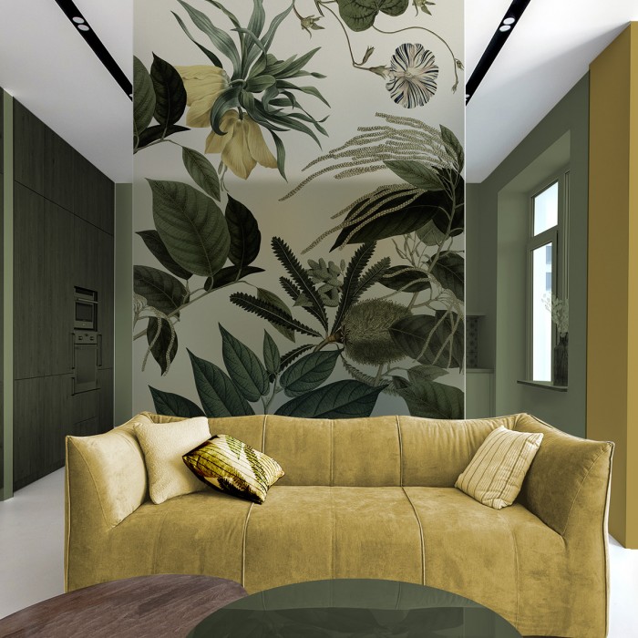 Flores de Terciopelo - Mural vinilo translúcido autoadhesivo lavable para cristales y mamparas de salón. Lokoloko
