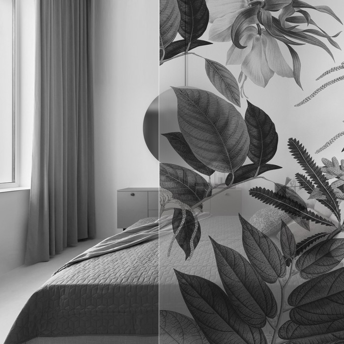 Velvet Flowers Black & White - Washable transparent self-adhesive vinyl sticker for glass panel in the bedroom. Lokoloko