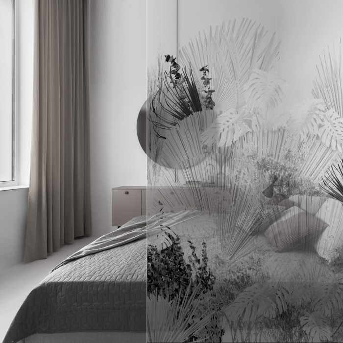 Blanca Dona - Washable transparent vinyl with ecological inks, for glass partition in bedrooms. Lokoloko