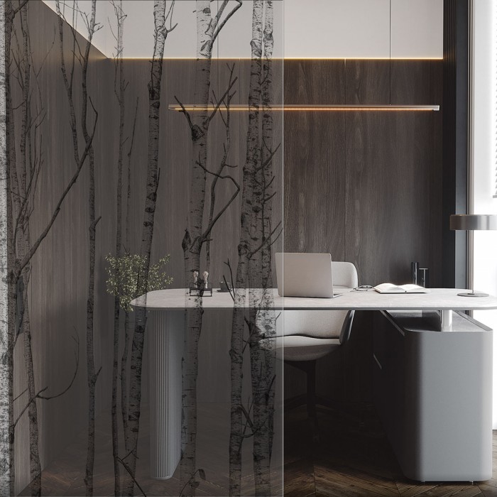 The Forest - Washable transparent vinyl sticker with ecological inks, for glass partition of office. Grey. Lokoloko