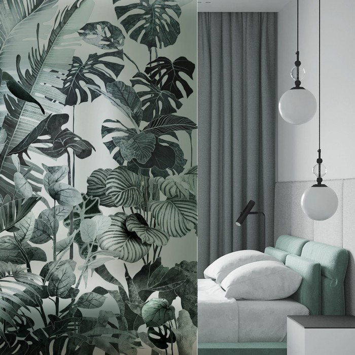 Tropicalia - Washable translucent self-adhesive vinyl with ecological inks, for glass partition of bedrooms. Lokoloko