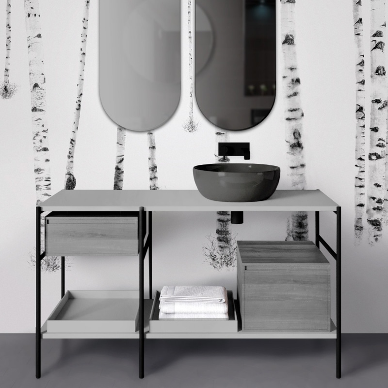Birch mural in washable self-adhesive vinyl for bathrooms and toilets, black and white birch forest. lokoloko